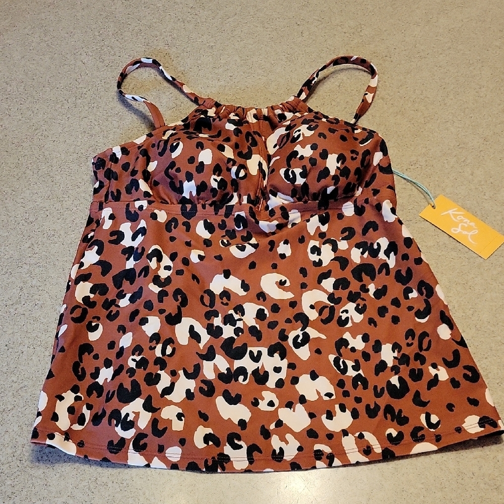 Kona Sol Brown and White Bustier Swim Camisole (SIZE SMALL 4/6)